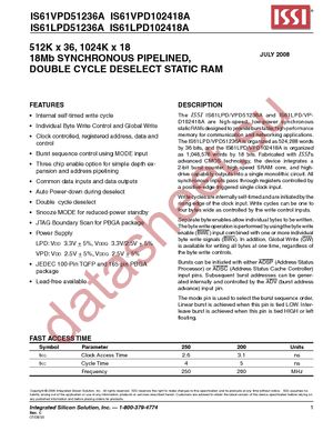 IS61LPD51236A-250B3LI datasheet  